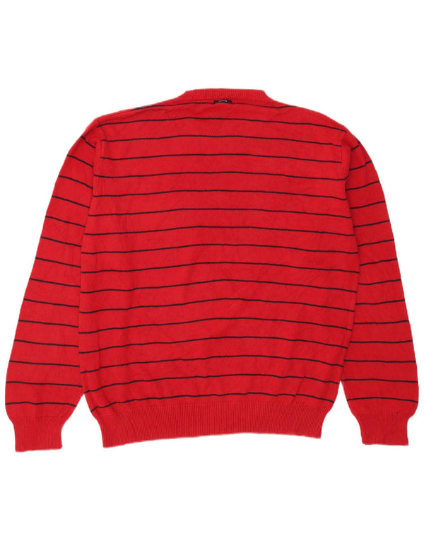 Nautica Mens Crew Neck Jumper Sweater XL Red Striped Cotton