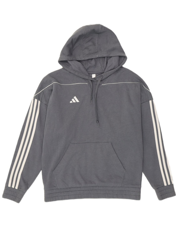 ADIDAS Womens Hoodie Jumper UK 12/14 Medium Grey Cotton