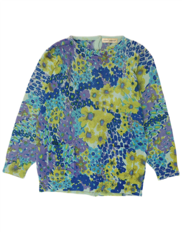 LOUIS LONDON Womens Cardigan Sweater EU 38 Medium Blue Animal Print