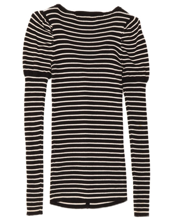 Zara Womens Cardigan Sweater UK 8 Small Black Striped Cotton