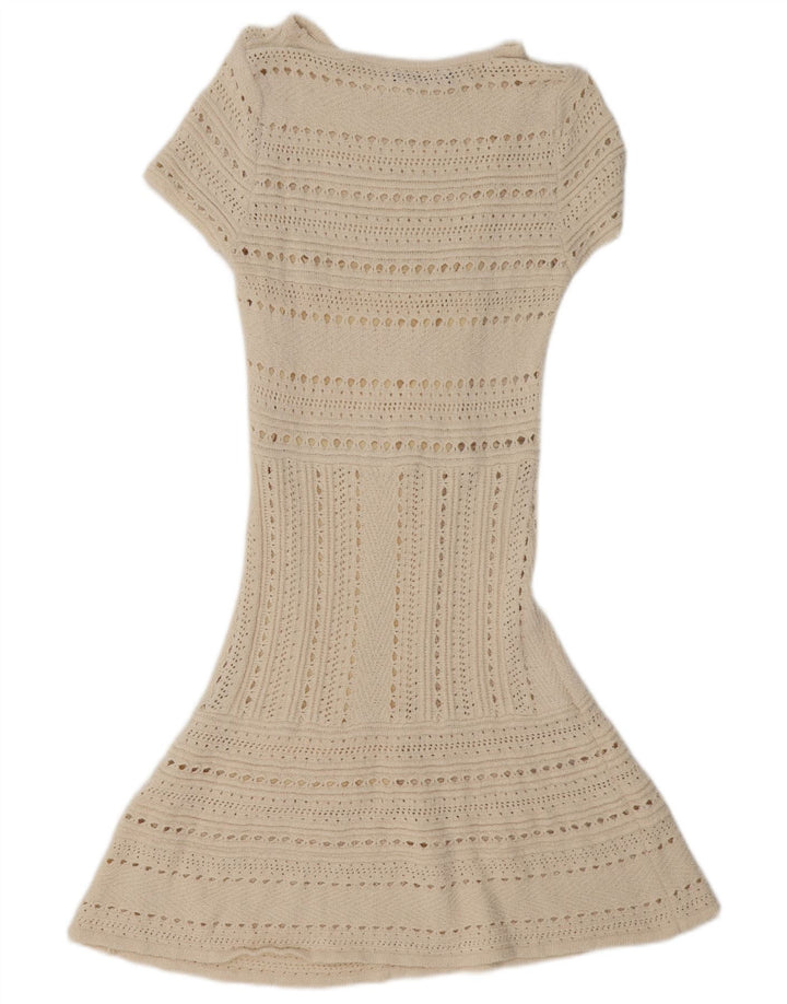 Zara Womens See Through Short Sleeves Jumper Dress UK 12 Medium Off White