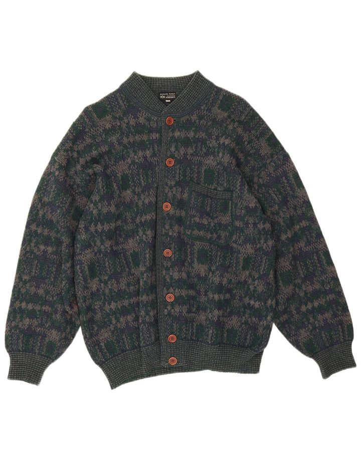 Walbusch Mens Cardigan Sweater IT 50 Medium Green Geometric Wool