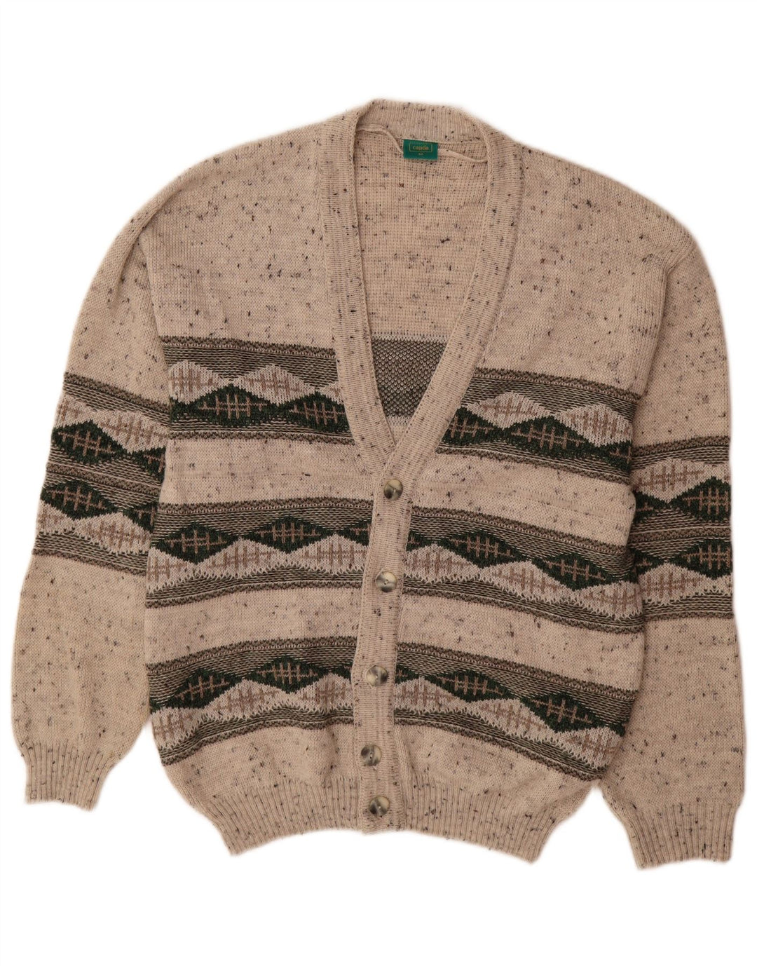C&A Mens Canda Cardigan Sweater Medium Beige Geometric Acrylic