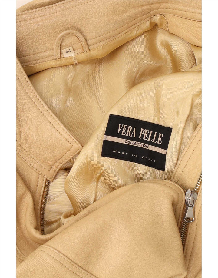 Vintage Womens Crop Leather Jacket IT 44 Medium Beige Leather