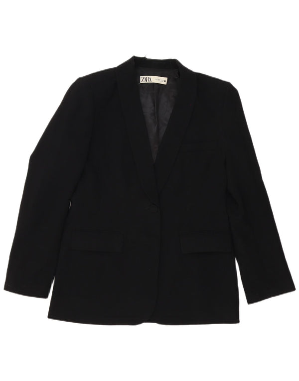 Zara Womens 1 Button Blazer Jacket UK 12 Medium Black Polyester