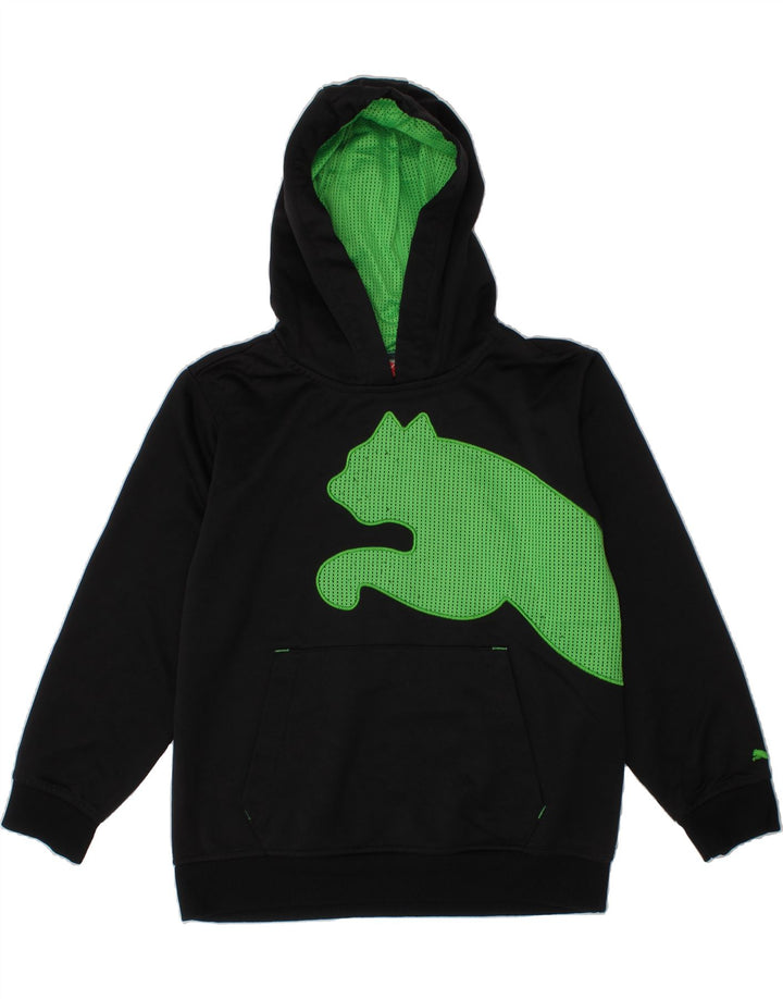 PUMA Boys Graphic Hoodie Jumper 7-8 Years Small  Black Polyester Vintage Puma and Second-Hand Puma from Messina Hembry 