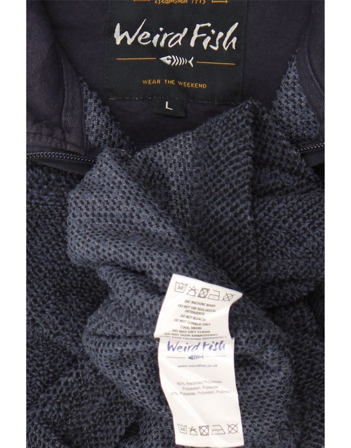 WEIRD FISH Mens Zip Neck Sweatshirt Jumper Large Navy Blue Polyester