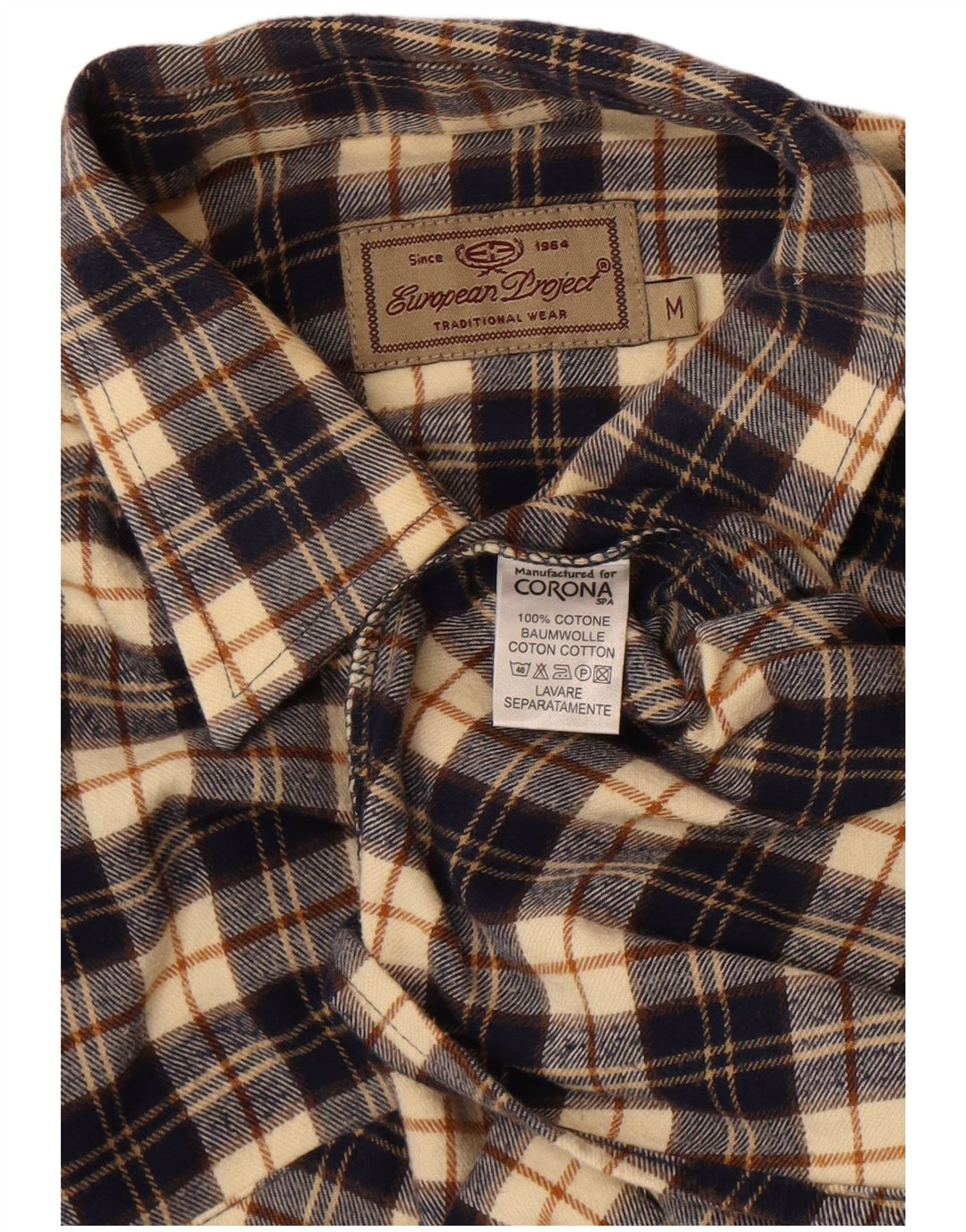 European Project Mens Flannel Shirt Medium Navy Blue Check Cotton