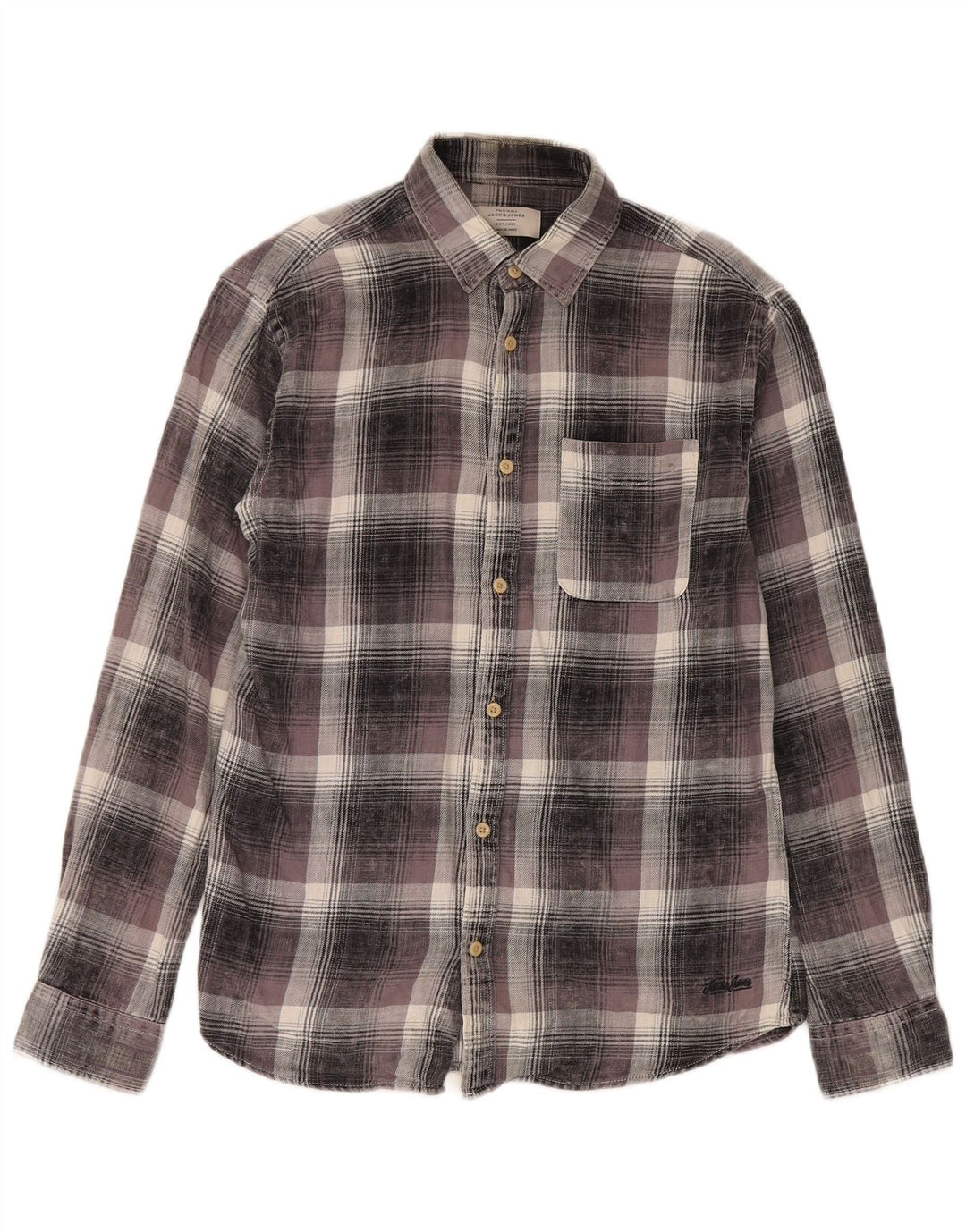 Jack & Jones Mens Flannel Shirt Small Grey Check Cotton