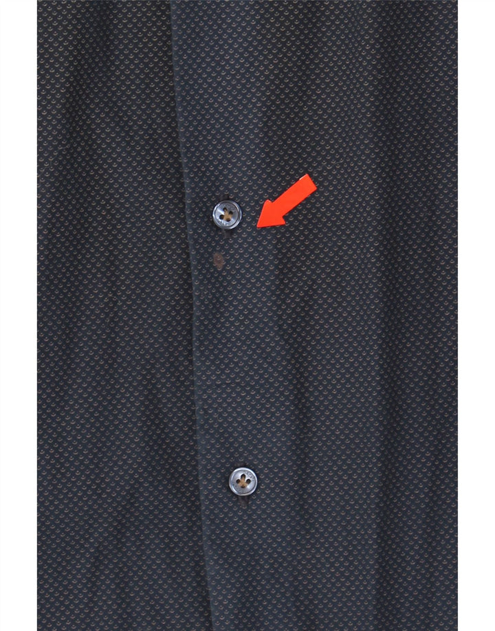 DACK'S Mens Abstract Pattern Slim Fit Shirt Large Navy Blue Cotton Vintage Dack's and Second-Hand Dack's from Messina Hembry 