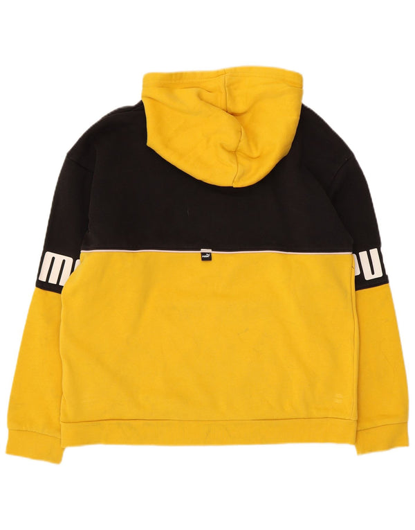 Puma Boys Graphic Hoodie Jumper 13-14 Years Yellow Colourblock Cotton