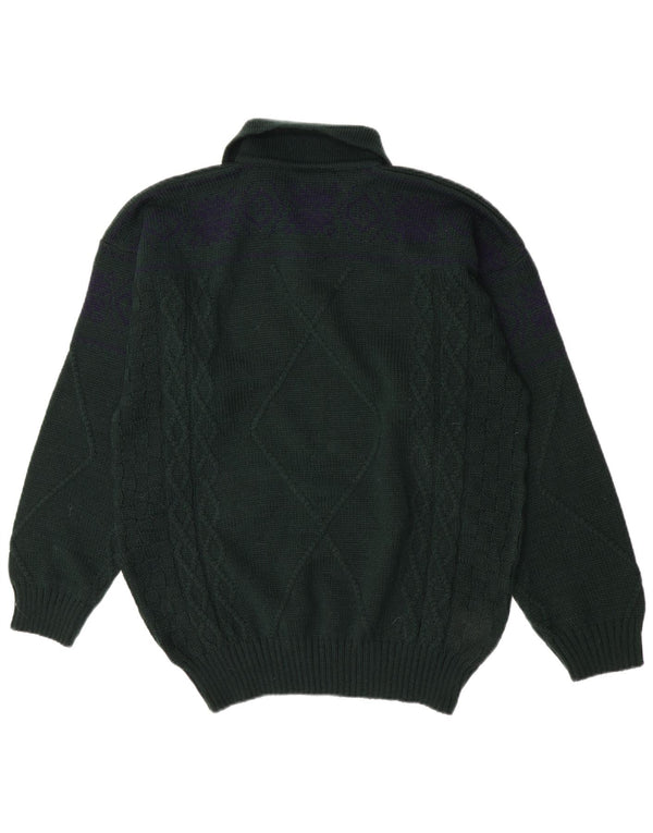 Mondi Mens Graphic Polo Neck Jumper Sweater IT 50 Medium Green Fair Isle