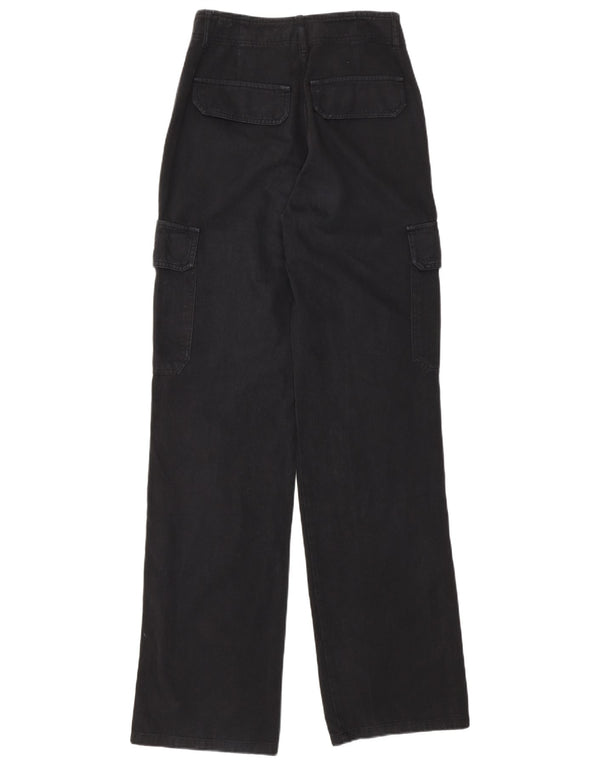 Zara Womens Loose Fit Cargo Trousers EU 32 2XS W22 L32 Black Cotton