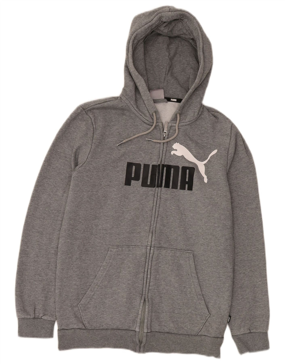 PUMA Mens Graphic Zip Hoodie Sweater Small Grey Cotton Sports