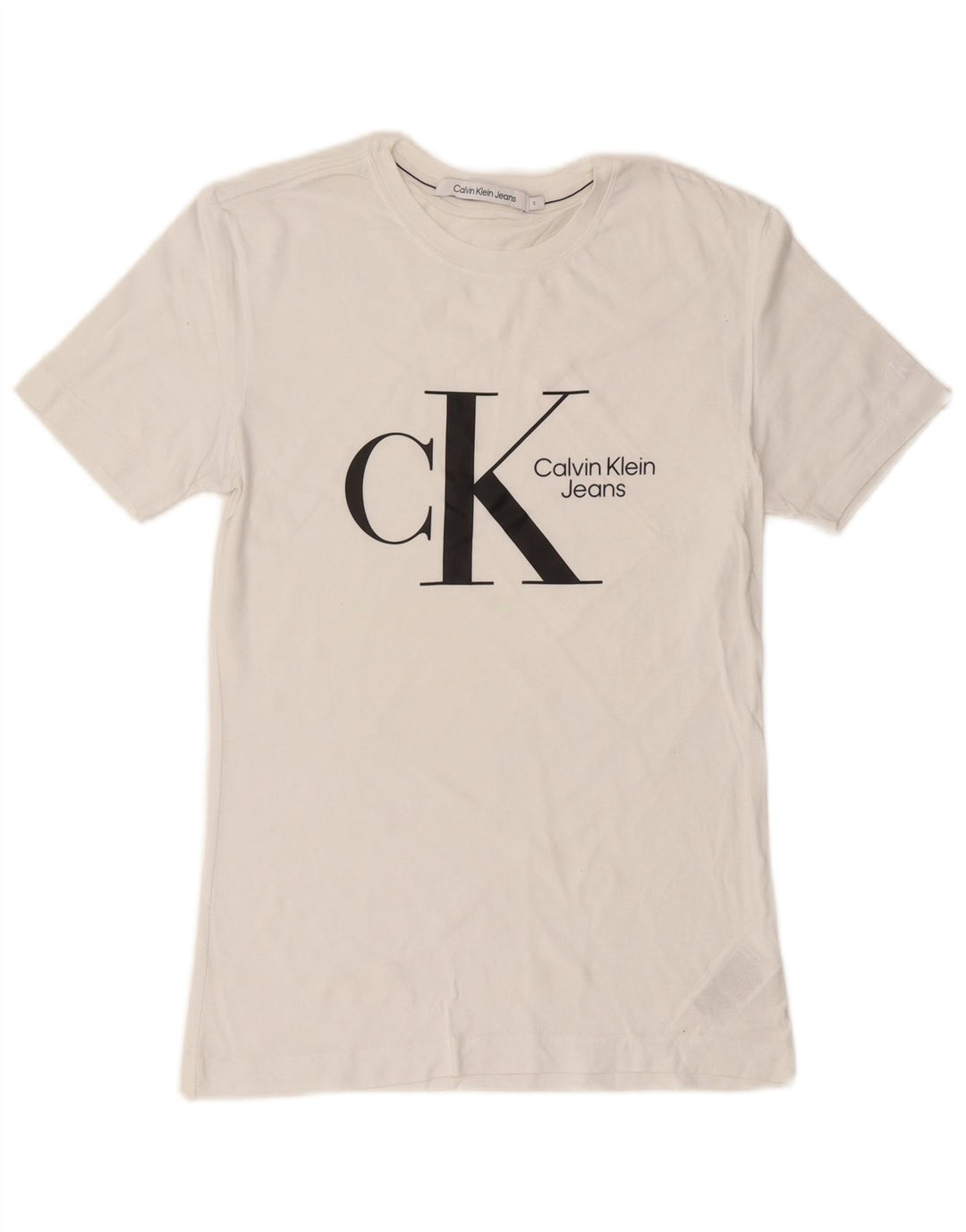 CALVIN KLEIN JEANS Mens Graphic T-Shirt Top Small White Cotton