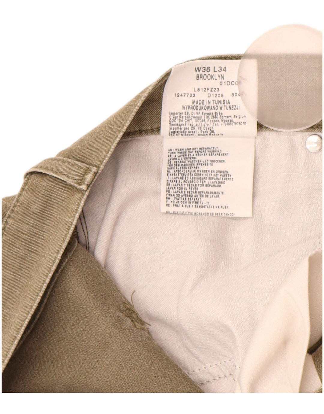 LEE Mens Brooklyn Straight Jeans W36 L31 Khaki Cotton