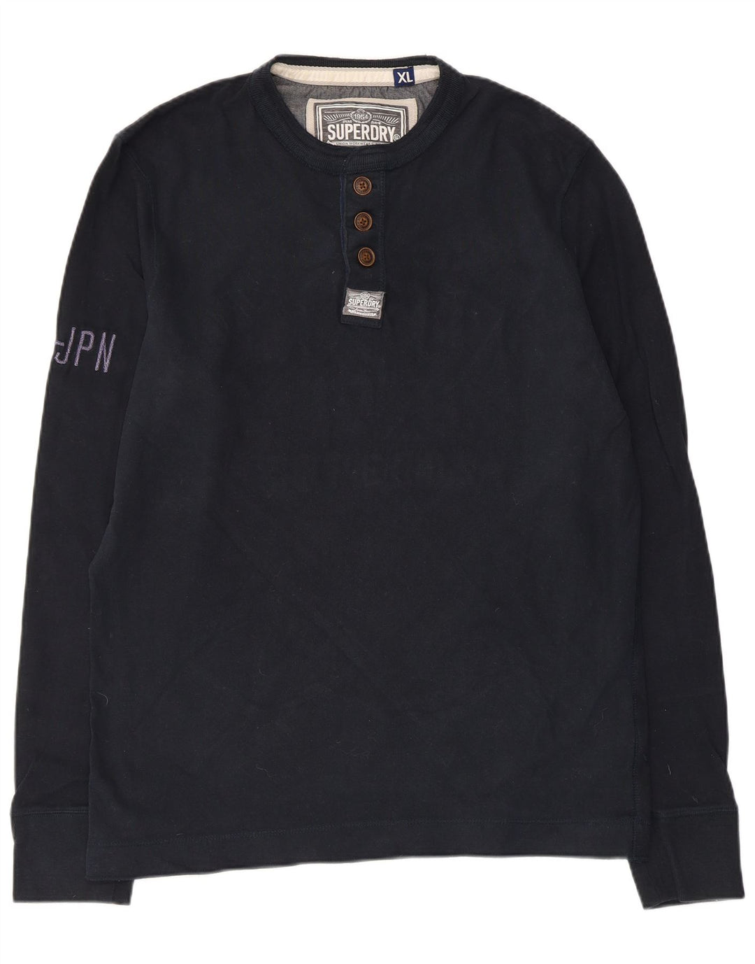 Superdry Mens Graphic Top Long Sleeve XL Navy Blue Cotton