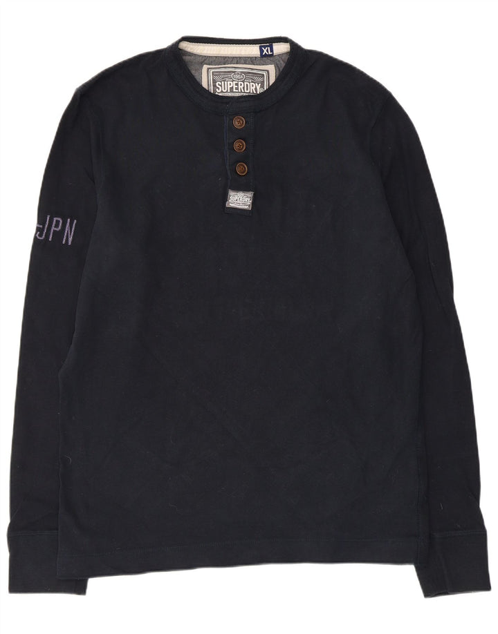 Superdry Mens Graphic Top Long Sleeve XL Navy Blue Cotton