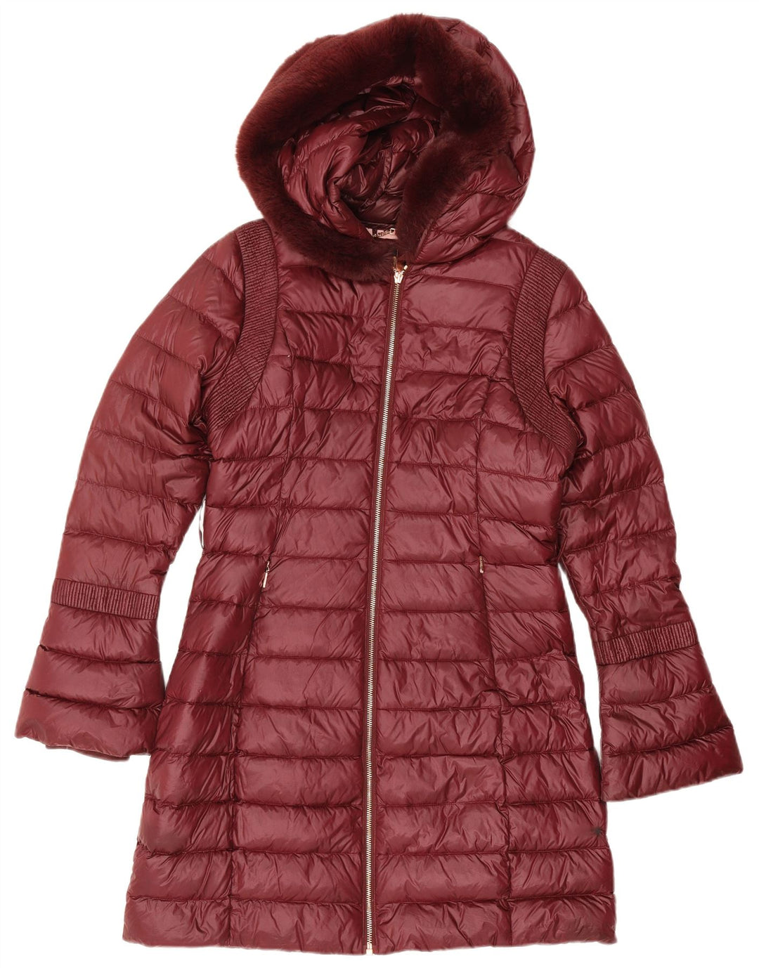 Ted Baker Womens Hooded Padded Coat Size 2 Small Burgundy Polyamide