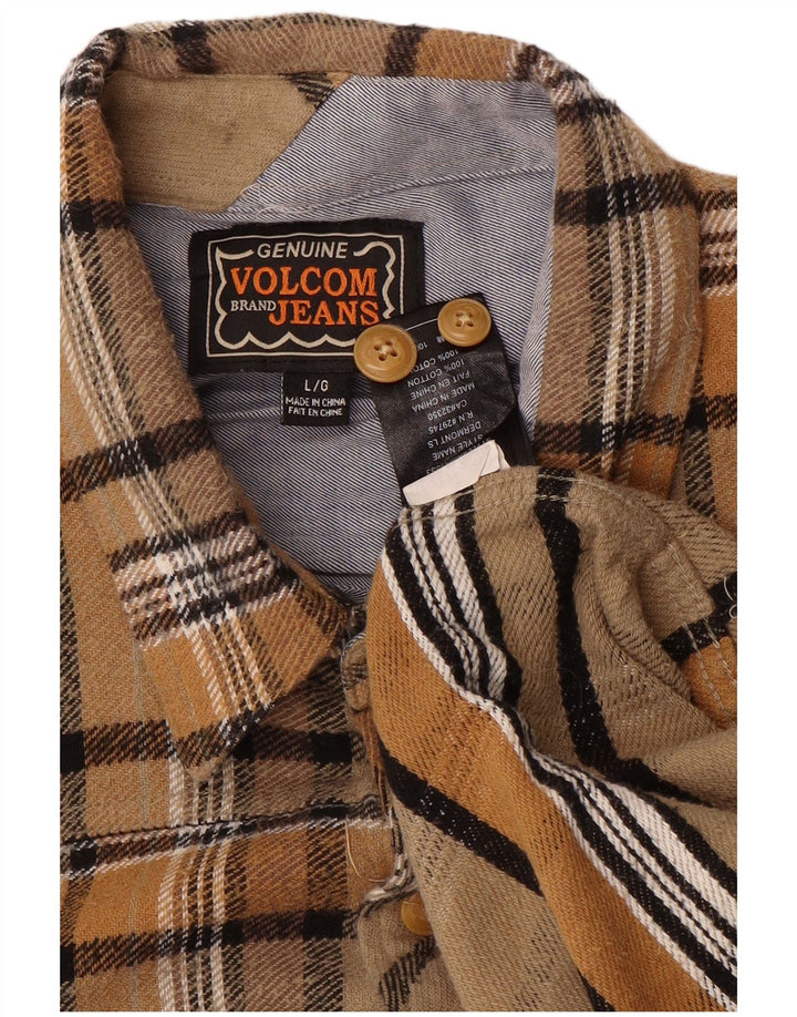 VOLCOM Mens Flannel Shirt Large Brown Check Cotton