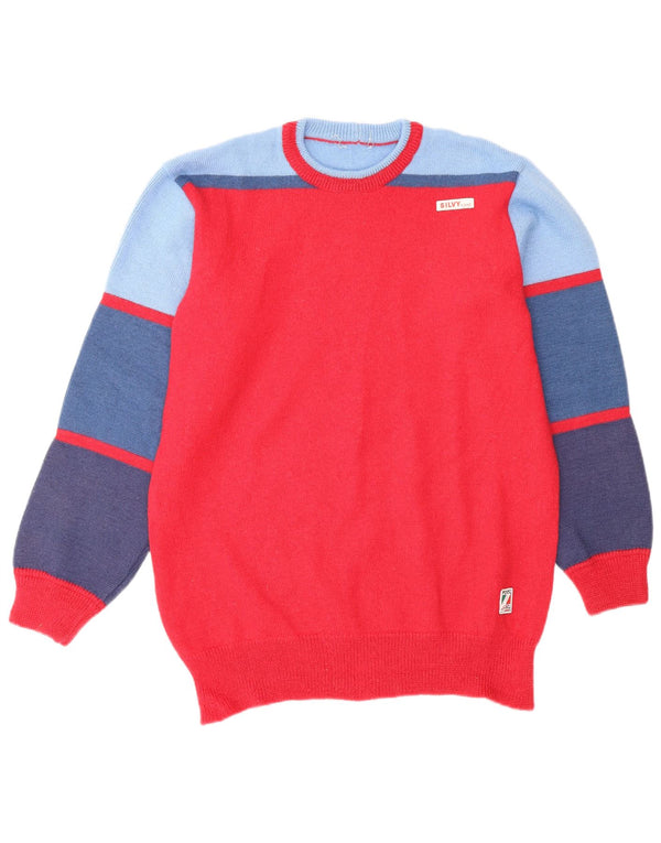 SILVY Mens Crew Neck Jumper Sweater IT 54 XL Red Colourblock Wool