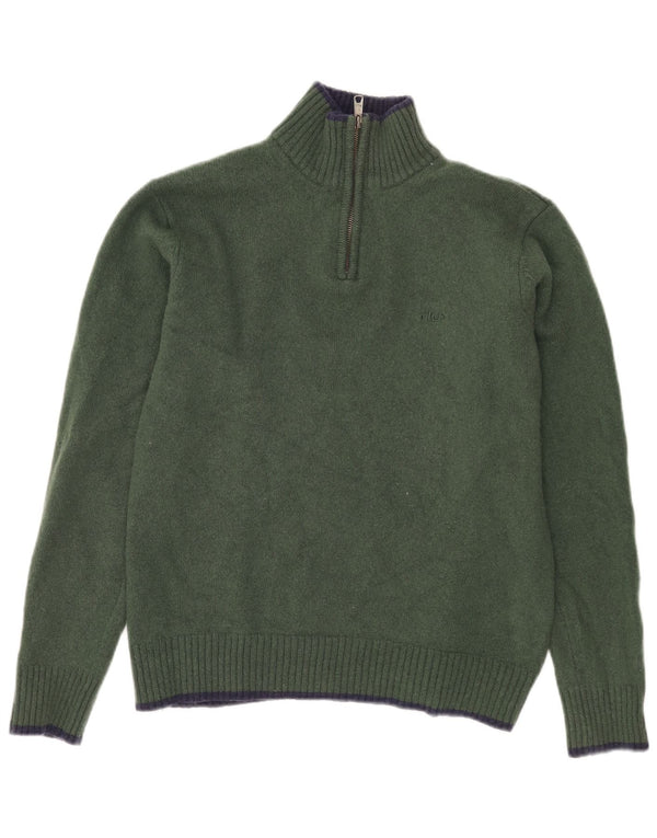 FILA Womens Zip Neck Jumper Sweater UK 18 XL Khaki Lambswool