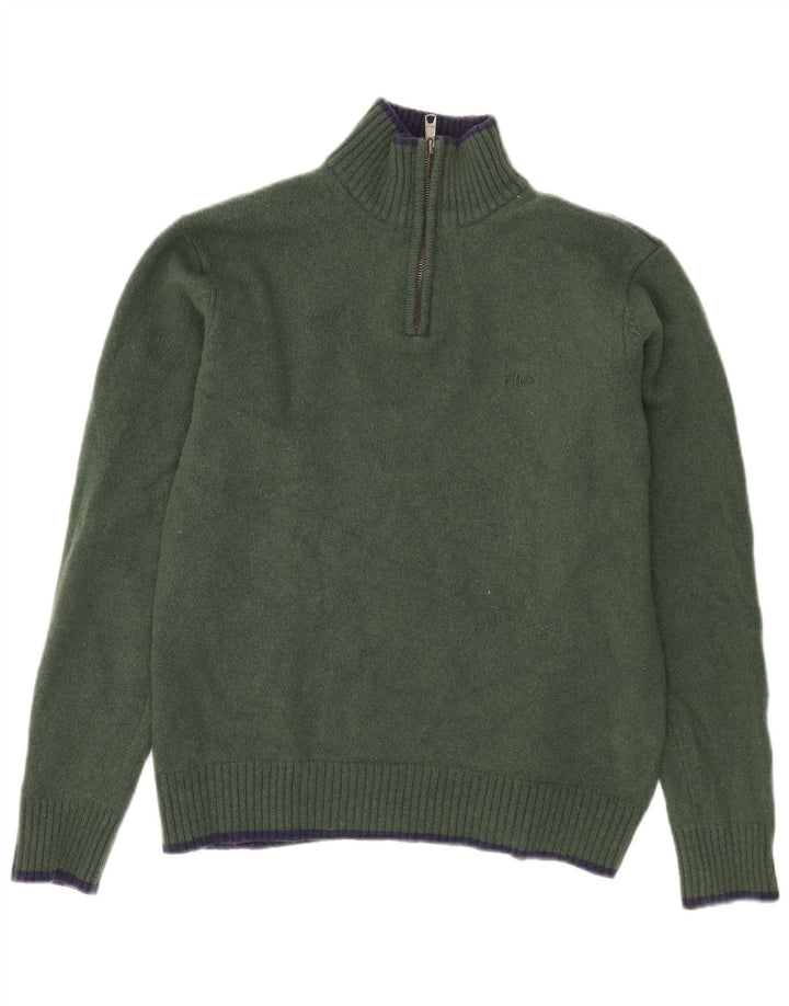 FILA Womens Zip Neck Jumper Sweater UK 18 XL Khaki Lambswool