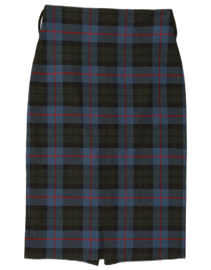 Zara Womens Midi Pencil Skirt Large W32  Blue Plaid Polyester