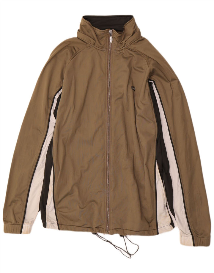 Asics Mens Tracksuit Top Jacket Medium Khaki Colourblock Polyester