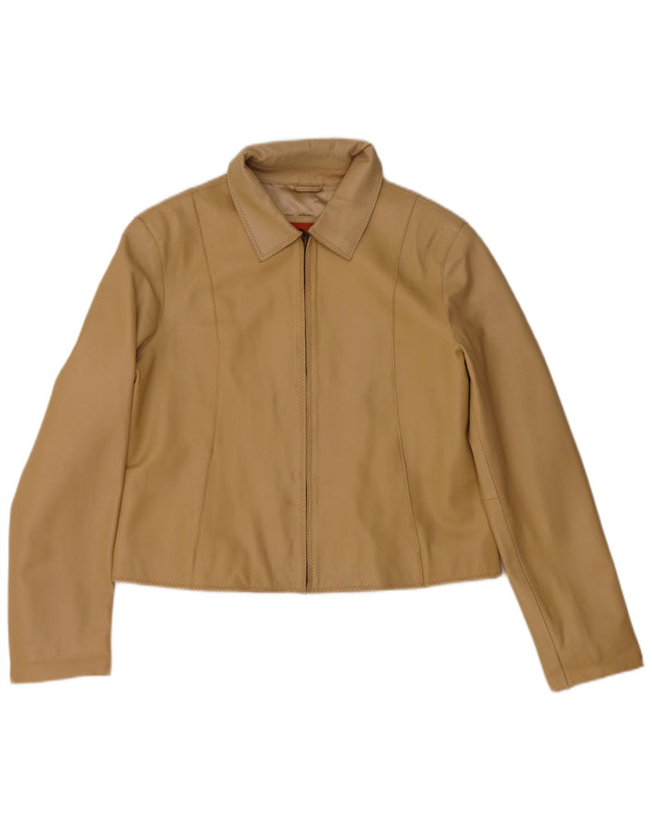Helium Womens Crop Leather Jacket UK 14 Medium Beige Leather