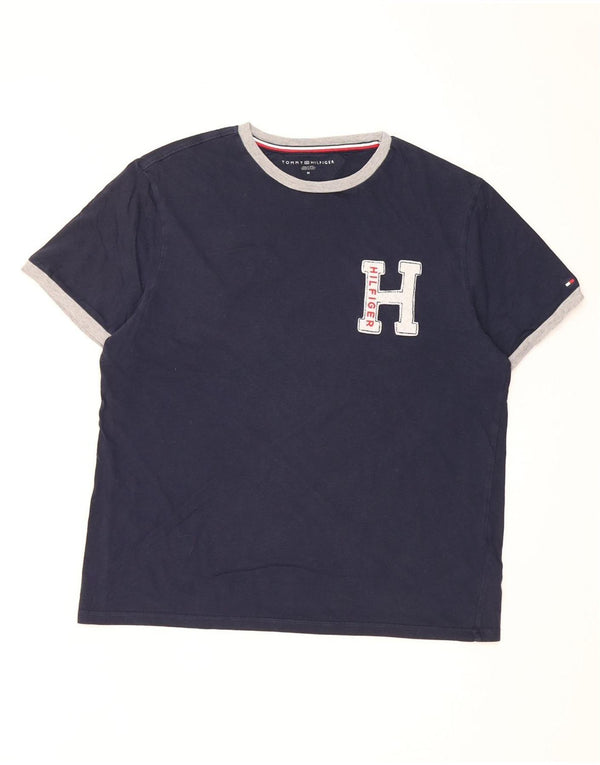 Tommy Hilfiger Mens Graphic T-Shirt Top Medium Navy Blue Cotton