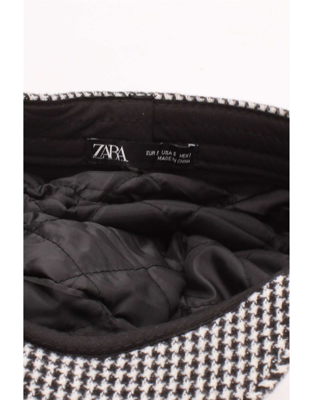 Zara Womens Newsboy Cap Small Black Houndstooth