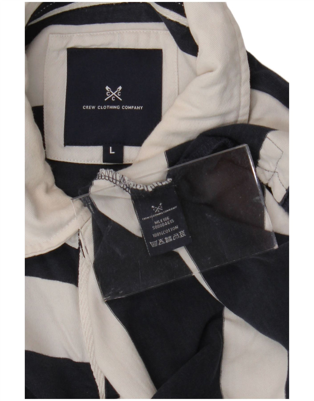 CREW CLOTHING Mens Long Sleeve Rugby Polo Shirt Large Navy Blue Striped