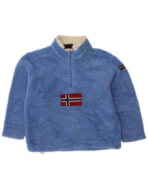 NAPAPIJRI Boys Graphic Zip Neck Fleece Jumper 3-4 Years Blue Polyester