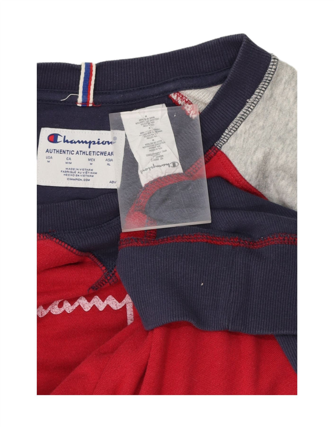 CHAMPION Mens Graphic Sweatshirt Jumper Medium Red Colourblock Vintage Champion and Second-Hand Champion from Messina Hembry 