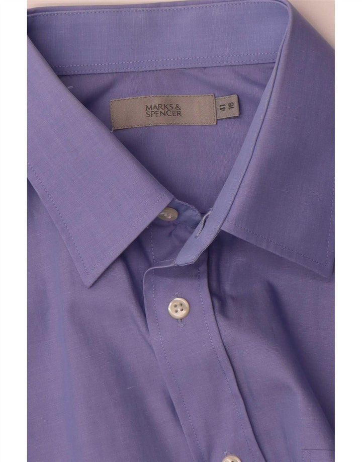 Marks & Spencer Mens Shirt Size 41 16 Large Blue Cotton Classic