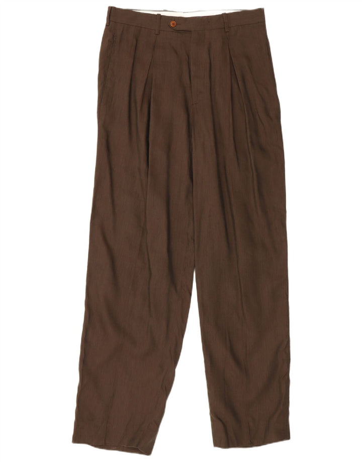 GB.PEDRINI Mens Pegged Suit Trousers IT 48 Medium W32 L33 Brown Linen