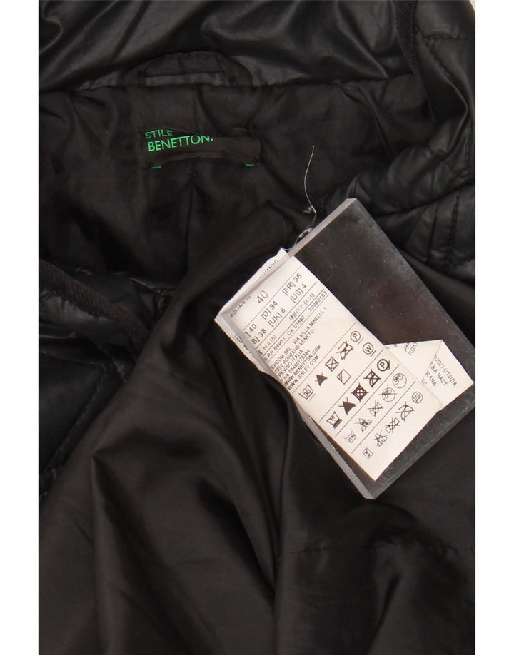 BENETTON Womens Quilted Overcoat UK 8 Small Black Polyester