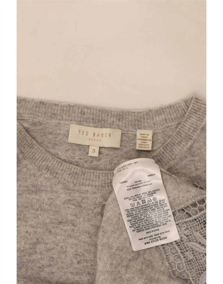 Ted Baker Womens Boat Neck Jumper Sweater Size 3 Medium Grey Wool