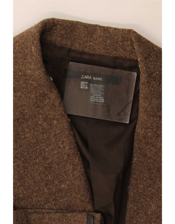 Zara Womens 1 Button Blazer Jacket EU 40 Medium Brown Flecked Acrylic
