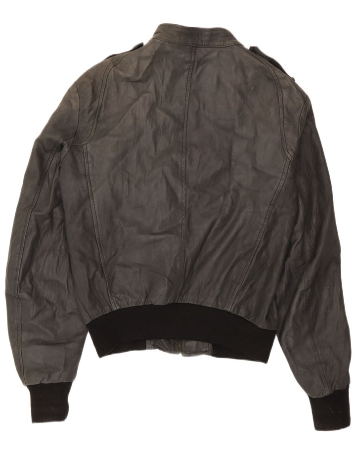 Sasch Mens Military Leather Jacket UK 40 Large Black