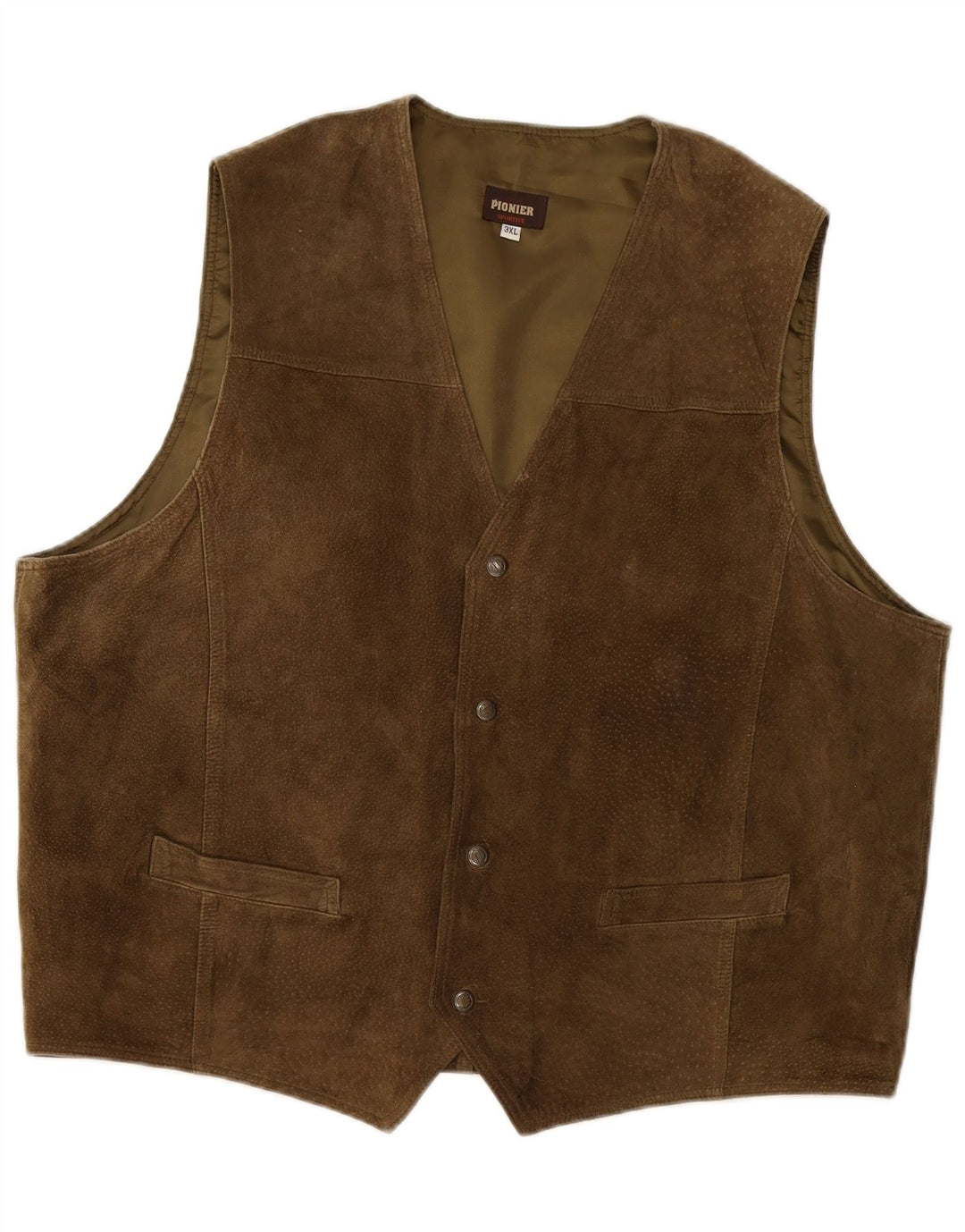 PIONIER Mens Suede Gilet UK 22 3XL Khaki Leather
