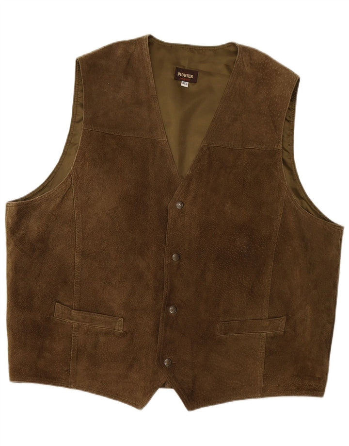 PIONIER Mens Suede Gilet UK 22 3XL Khaki Leather