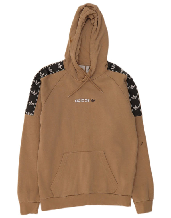 ADIDAS Mens Graphic Hoodie Jumper Small Beige Colourblock Cotton