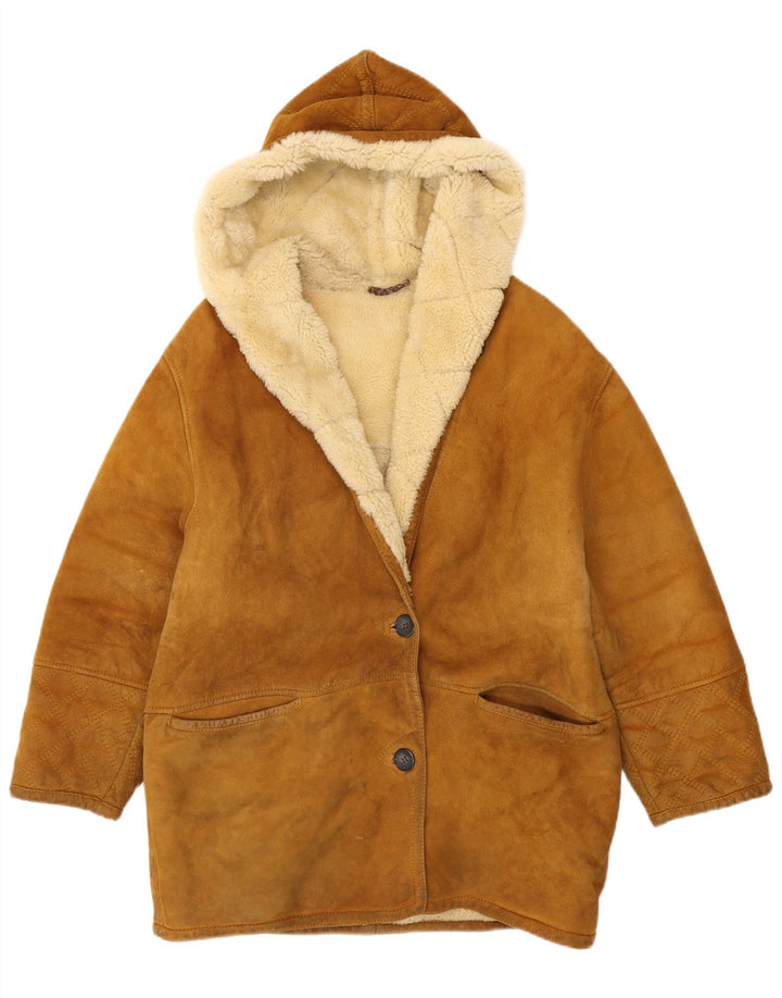 Conbipel Womens Hooded Shearling Jacket UK 16 Large Beige