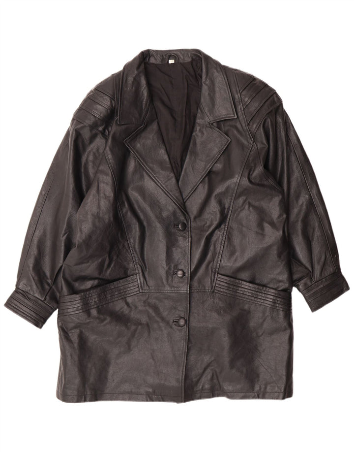 VINTAGE Womens Leather Coat UK 18 XL  Black Leather