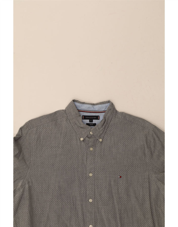 TOMMY HILFIGER Mens Abstract Pattern Slim Fit Shirt XL Grey Cotton Vintage Tommy Hilfiger and Second-Hand Tommy Hilfiger from Messina Hembry 