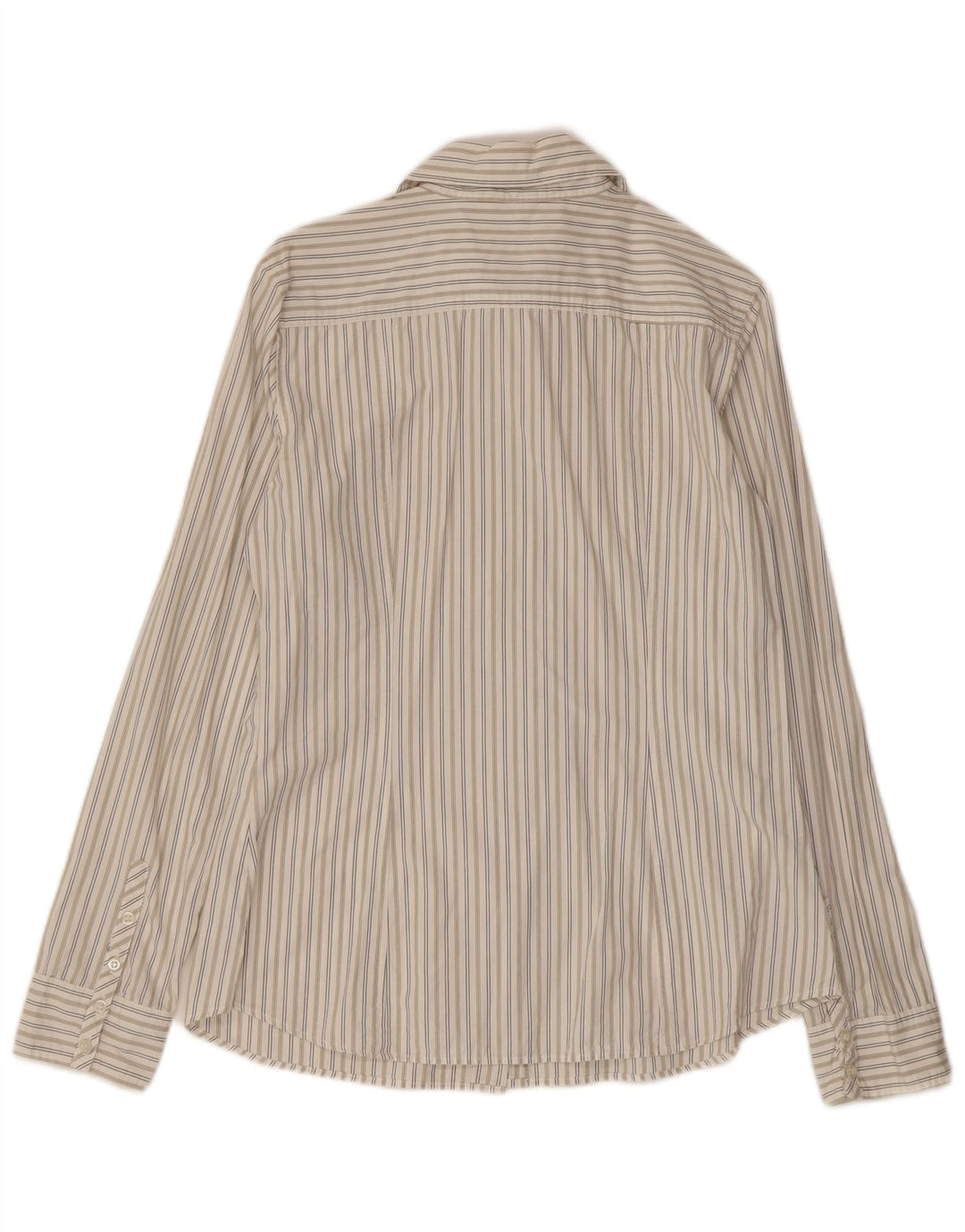 Benetton Womens Shirt UK 14 Large Off White Striped Cotton