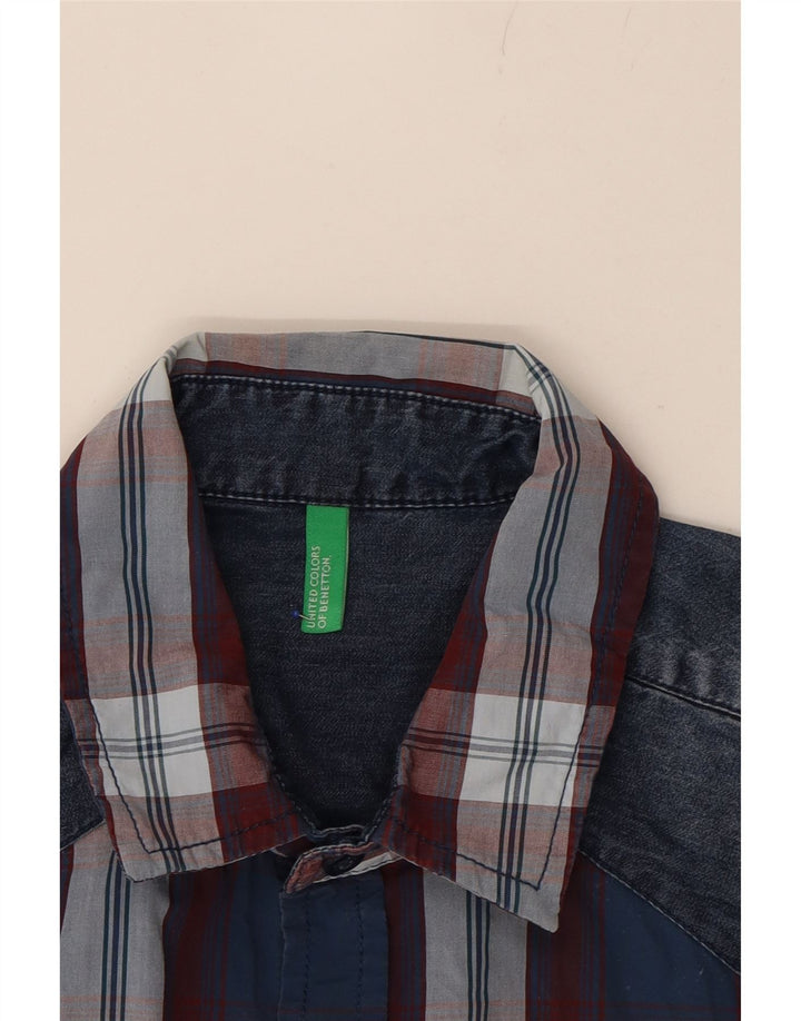 BENETTON Mens Shirt Small Navy Blue Check Cotton Vintage Benetton and Second-Hand Benetton from Messina Hembry 