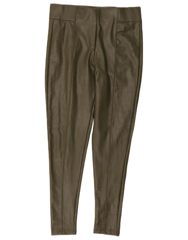 Marks & Spencer Womens Faux Leather Leggings UK 12 Medium Khaki Polyester